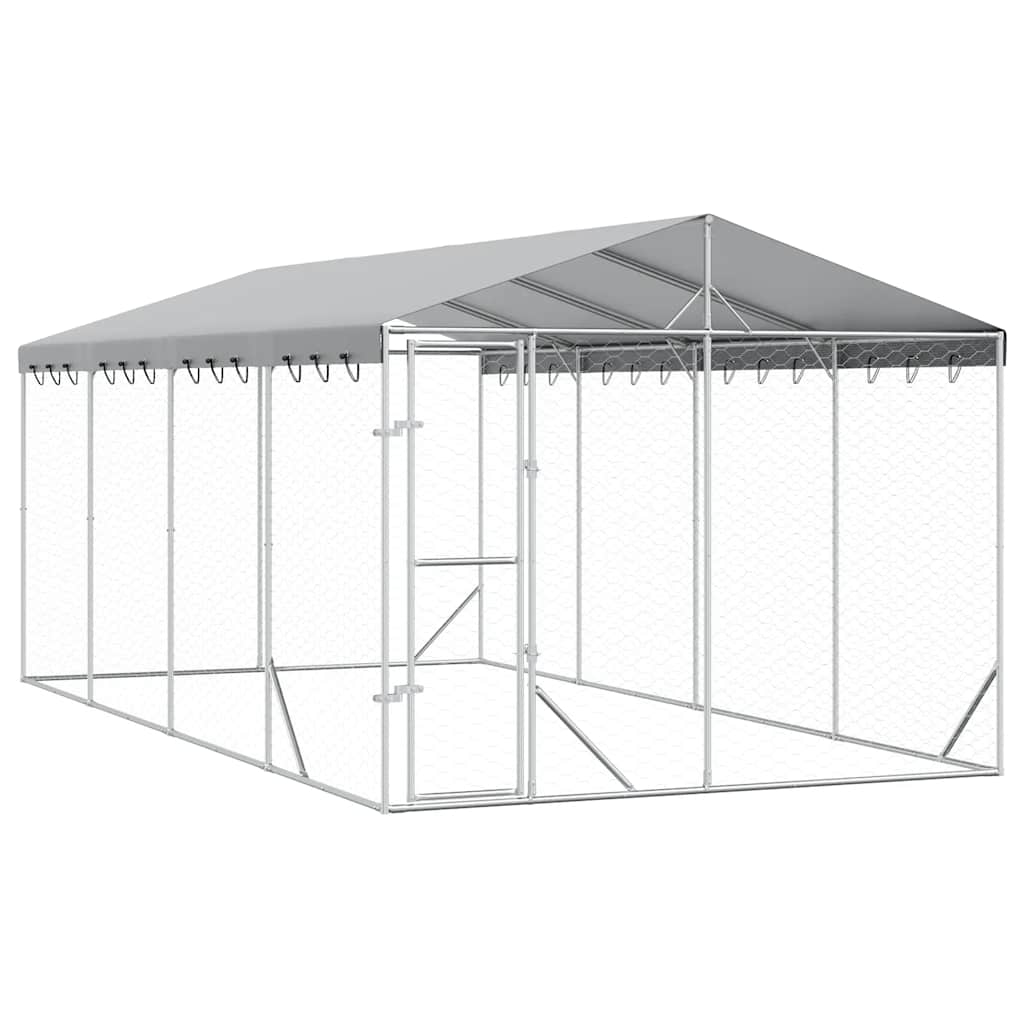 Perrera De Exterior Con Toldo Acero Galvanizado Plata 3x6x2,5 M_0