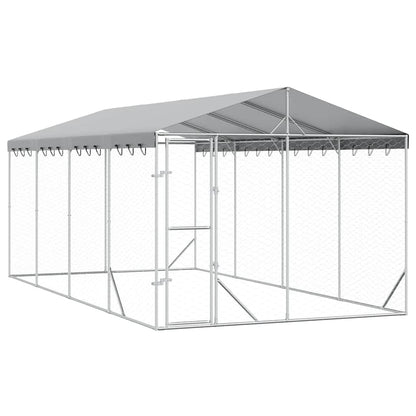 Perrera De Exterior Con Toldo Acero Galvanizado Plata 3x6x2,5 M_0