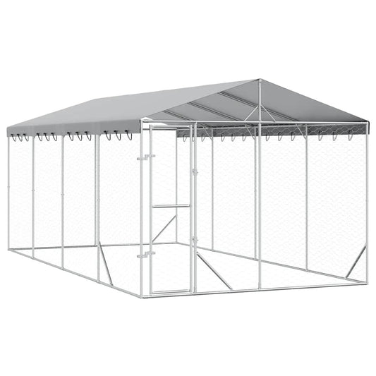 Perrera De Exterior Con Toldo Acero Galvanizado Plata 3x6x2,5 M_0