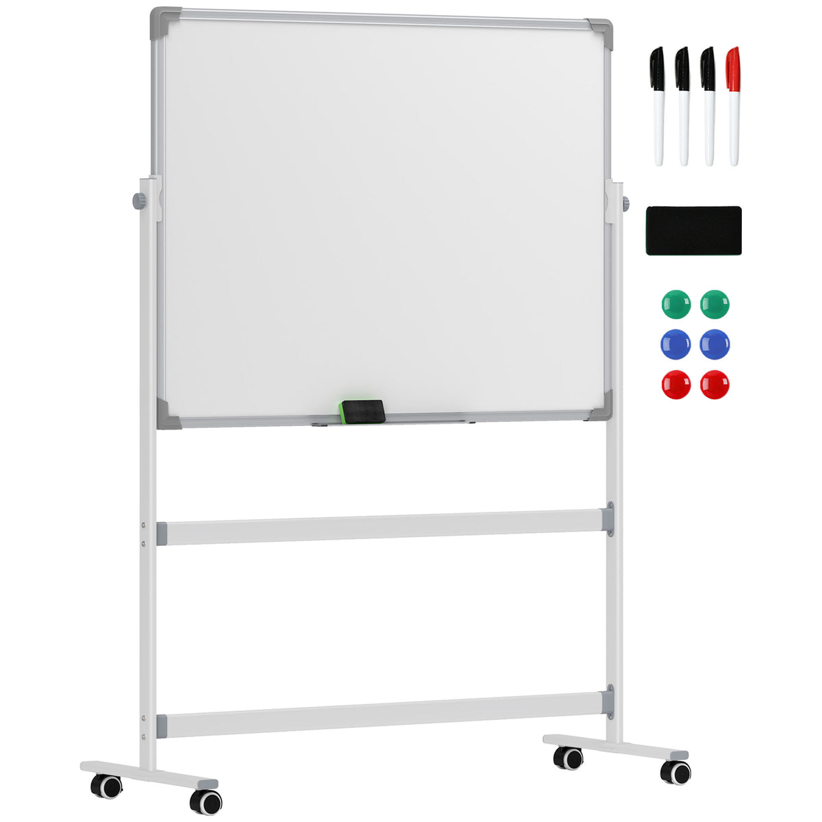 Homcom Pizarra Blanca Móvil De Doble Cara Magnética 120x90 Cm Con Soporte_0