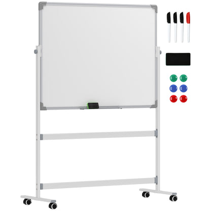 Homcom Pizarra Blanca Móvil De Doble Cara Magnética 120x90 Cm Con Soporte_0