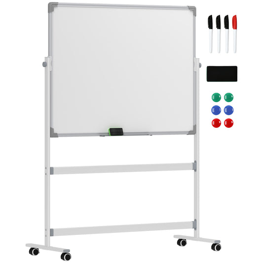 Homcom Pizarra Blanca Móvil De Doble Cara Magnética 120x90 Cm Con Soporte_0
