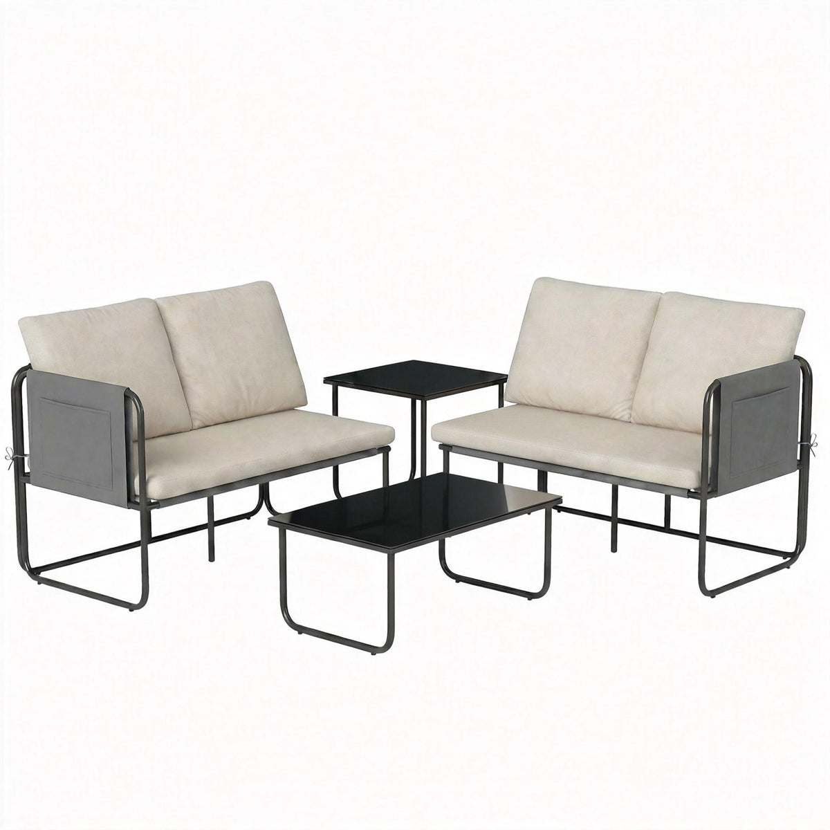 Outsunny Conjunto Jardín Exterior De 4 Piezas 2 Mesas De Vidrio 2 Sofás Cojines_0