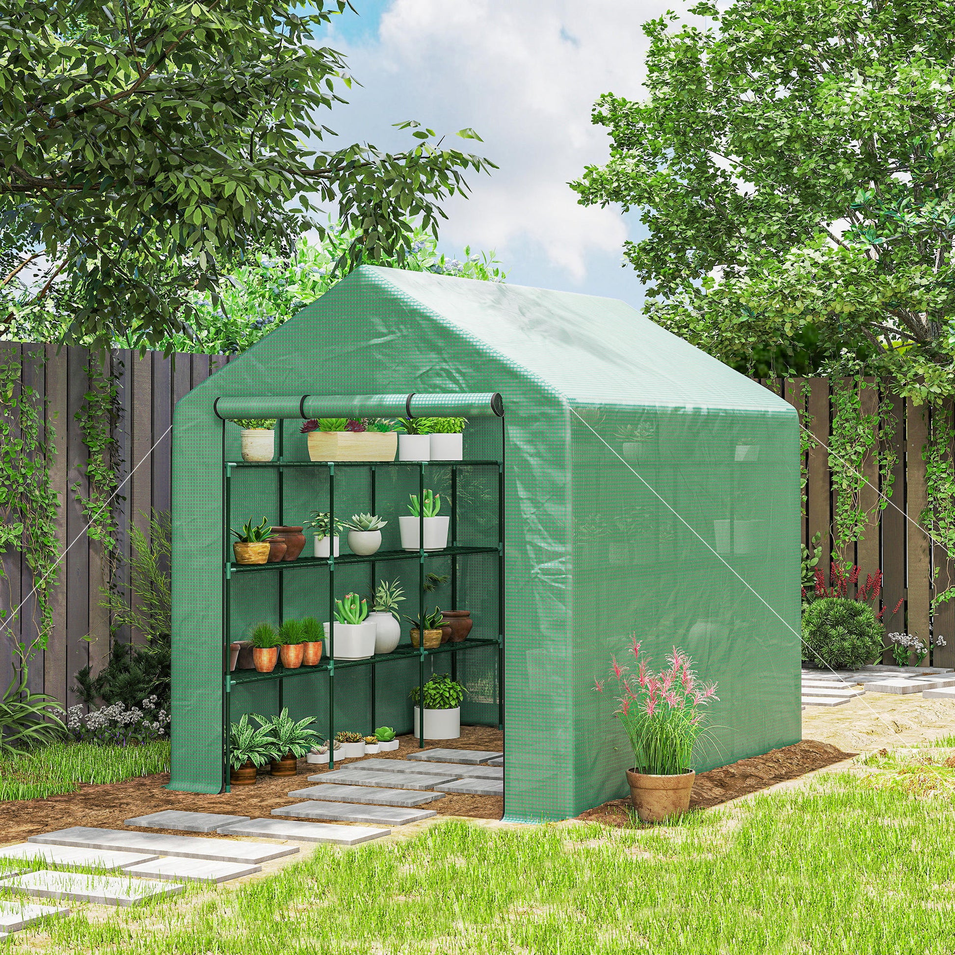 Outsunny Invernadero Pequeño Con Estantes De 4 Niveles 244x180x210 Cm Verde_1