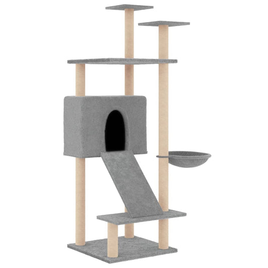 Rascador Para Gatos Con Postes De Sisal Gris Claro 153 Cm_0