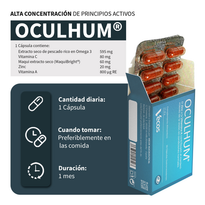 Oculhum Vecos 30 Cápsulas | Vista Y Salud Ocular | Dha, Maquibright®, Zinc Y Vitamina A_2