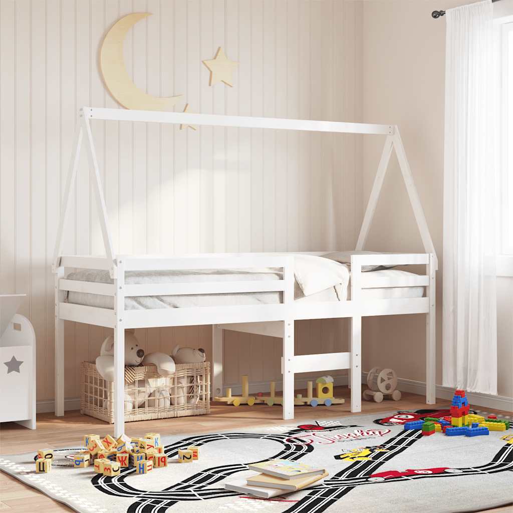Techo De Cama Infantil Madera Maciza Pino Blanco 199x95,5x88 Cm_1