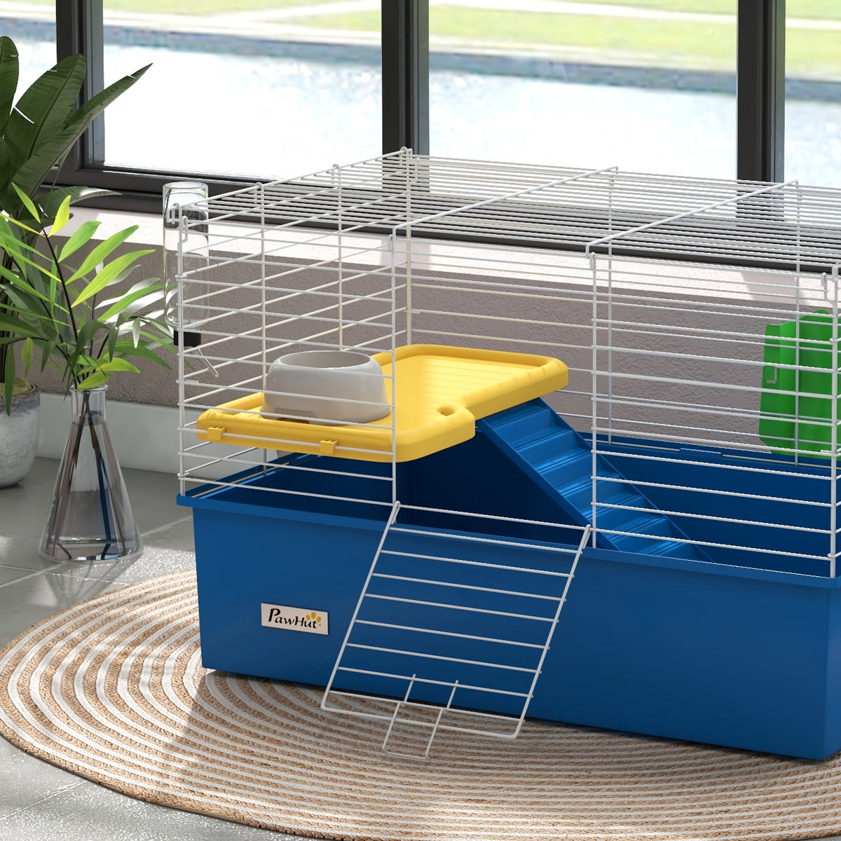 Pawhut Jaula Para Animales Pequeños Con Bandeja Inferior Rampa Comedero Azul_4