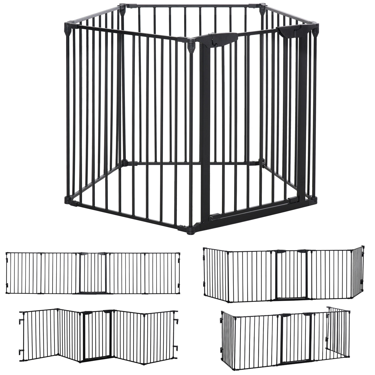 Pawhut Barrera De Seguridad 300 Cm Parque Para Perros De 5 Paneles Negro_0