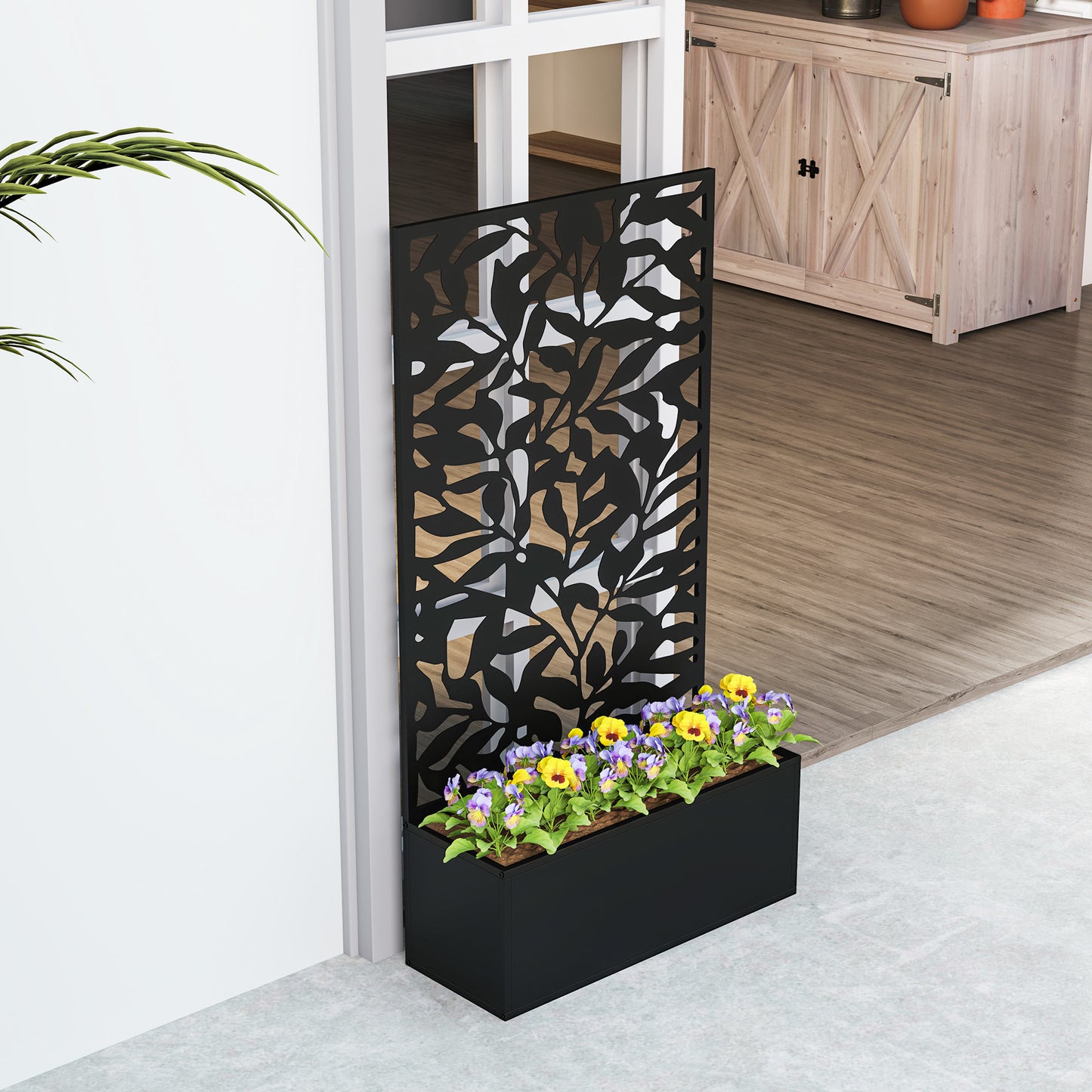 Outsunny Jardinera Exterior Grande De Metal Con Pantalla De Privacidad Negro_4