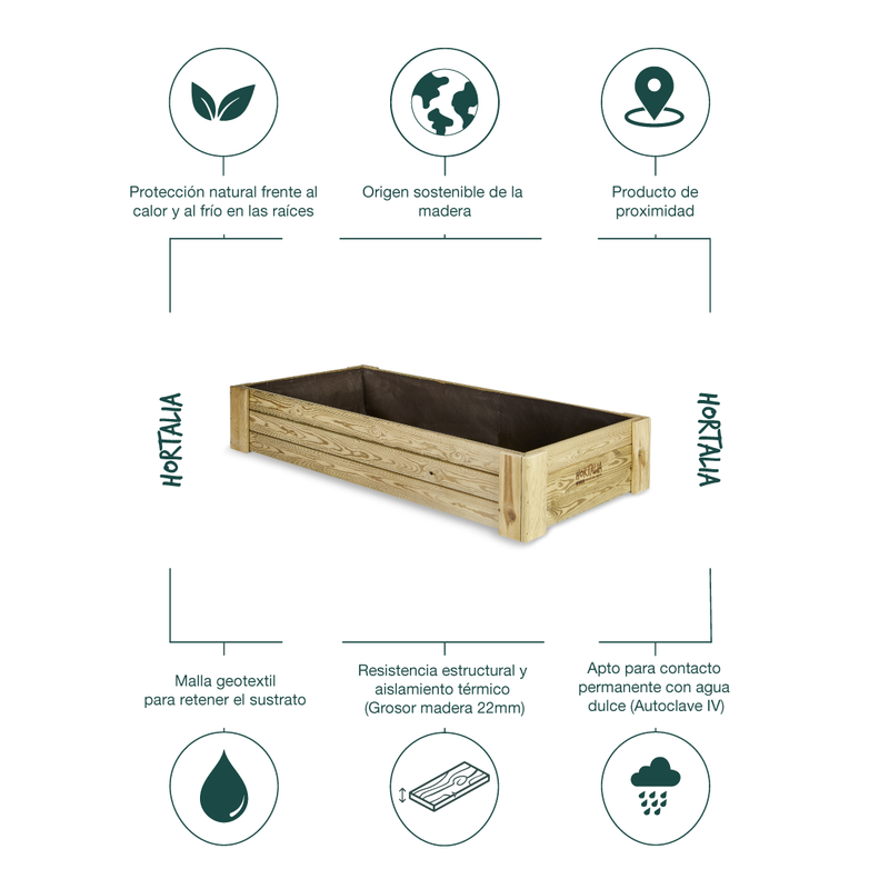 Cajón De Cultivo Madera Tratada Exterior Hortalia Box Xl30 160x80x30 Cm_5