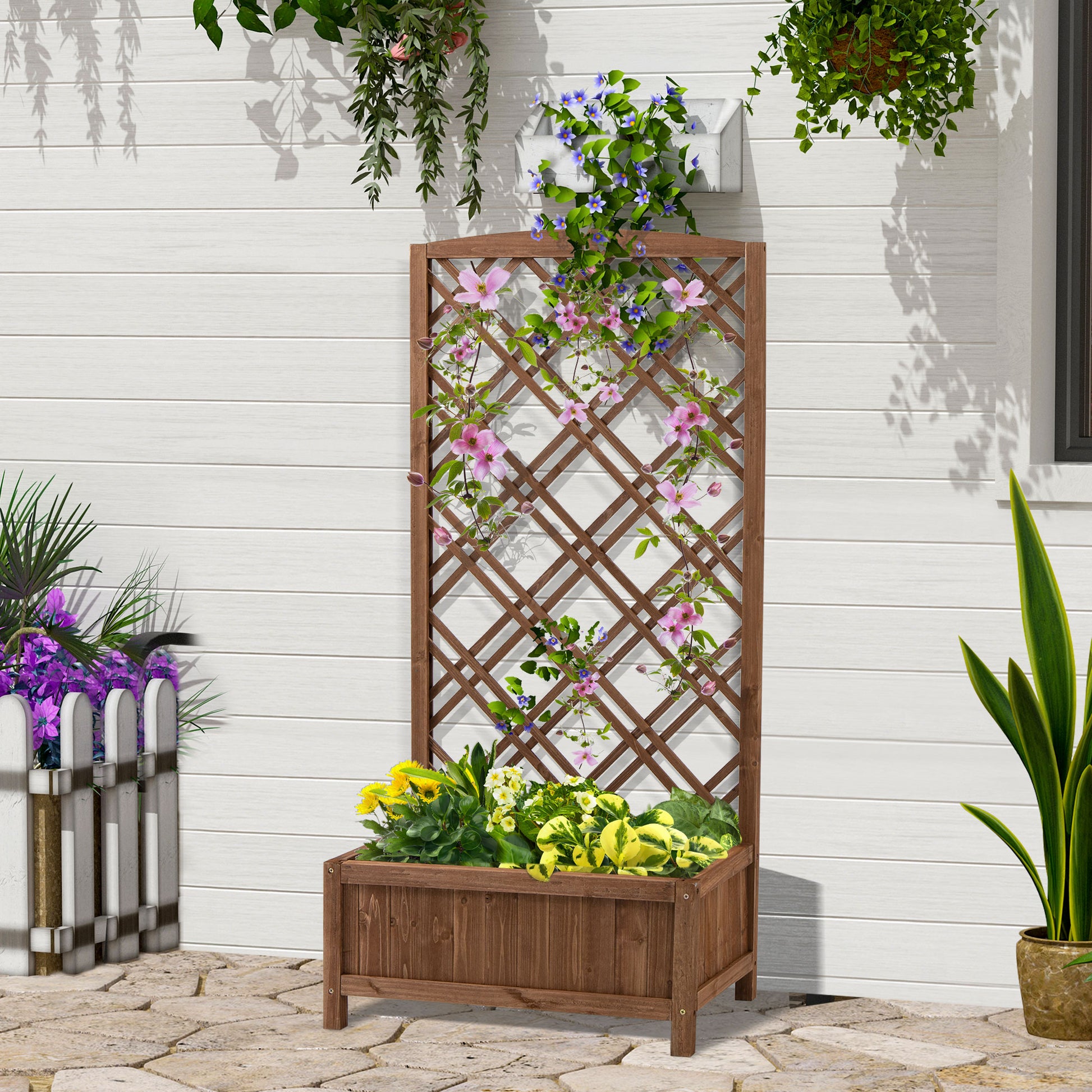 Outsunny Jardinera Con Enrejado Para Trepadora Cultivos Plantas 60x30x122,5 Cm_1