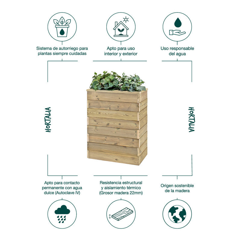 Jardinera Con Autorriego De Madera Nidum Basic Interior Y Exterior Hortalia 60x34x80 Cm_4