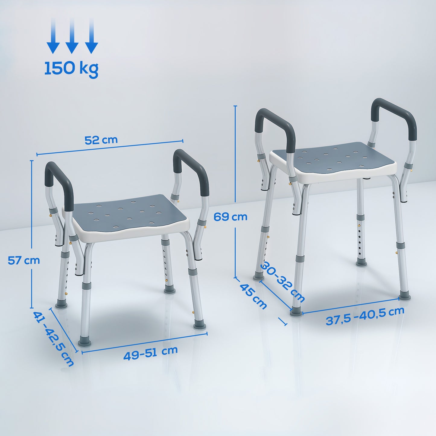 Homcom Taburete De Ducha Con Altura Regulable Antideslizante Carga 150 Kg_2