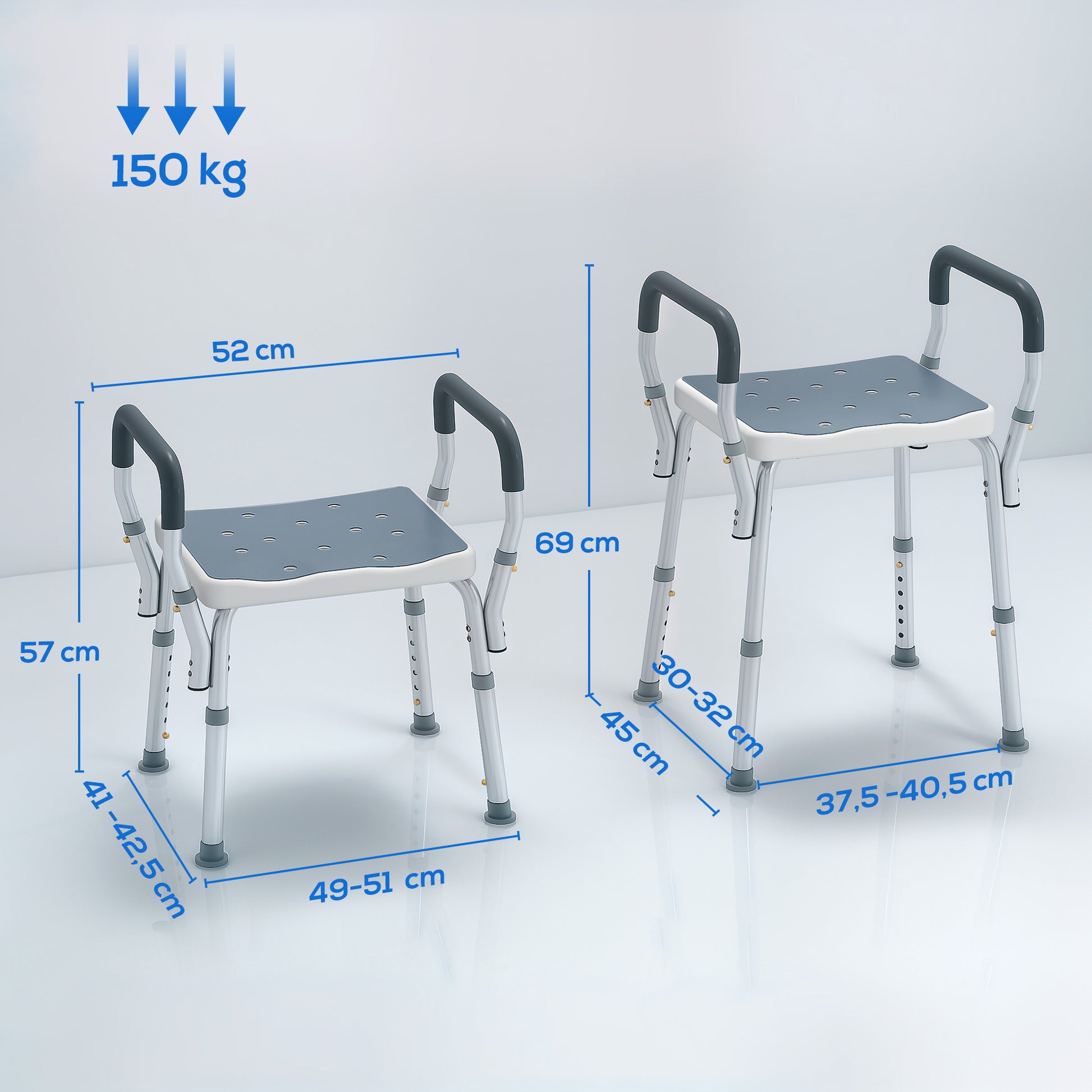 Homcom Taburete De Ducha Con Altura Regulable Antideslizante Carga 150 Kg_2