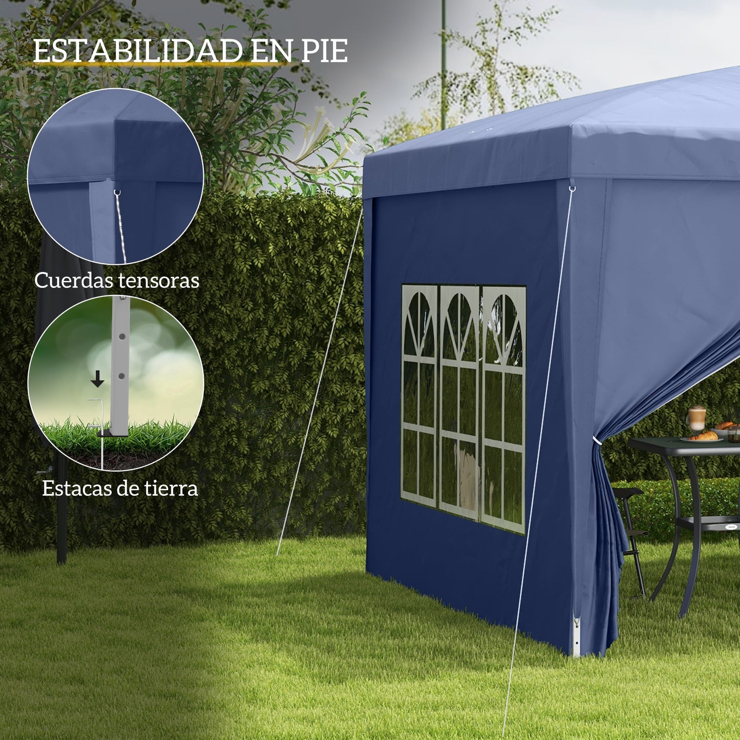 Outsunny Carpa Plegable Con 4 Paredes Desmontables 3x3 M Para Exterior Azul_5