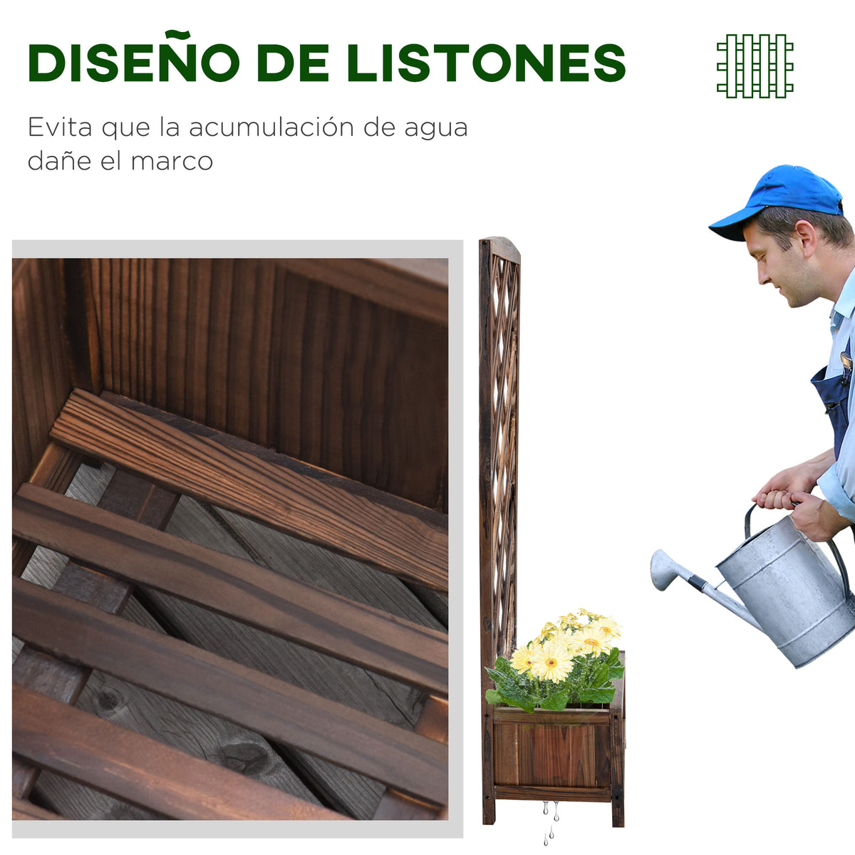 Outsunny Jardinera Con Enrejado Para Trepadora Cultivos Plantas 60x30x122,5 Cm_5