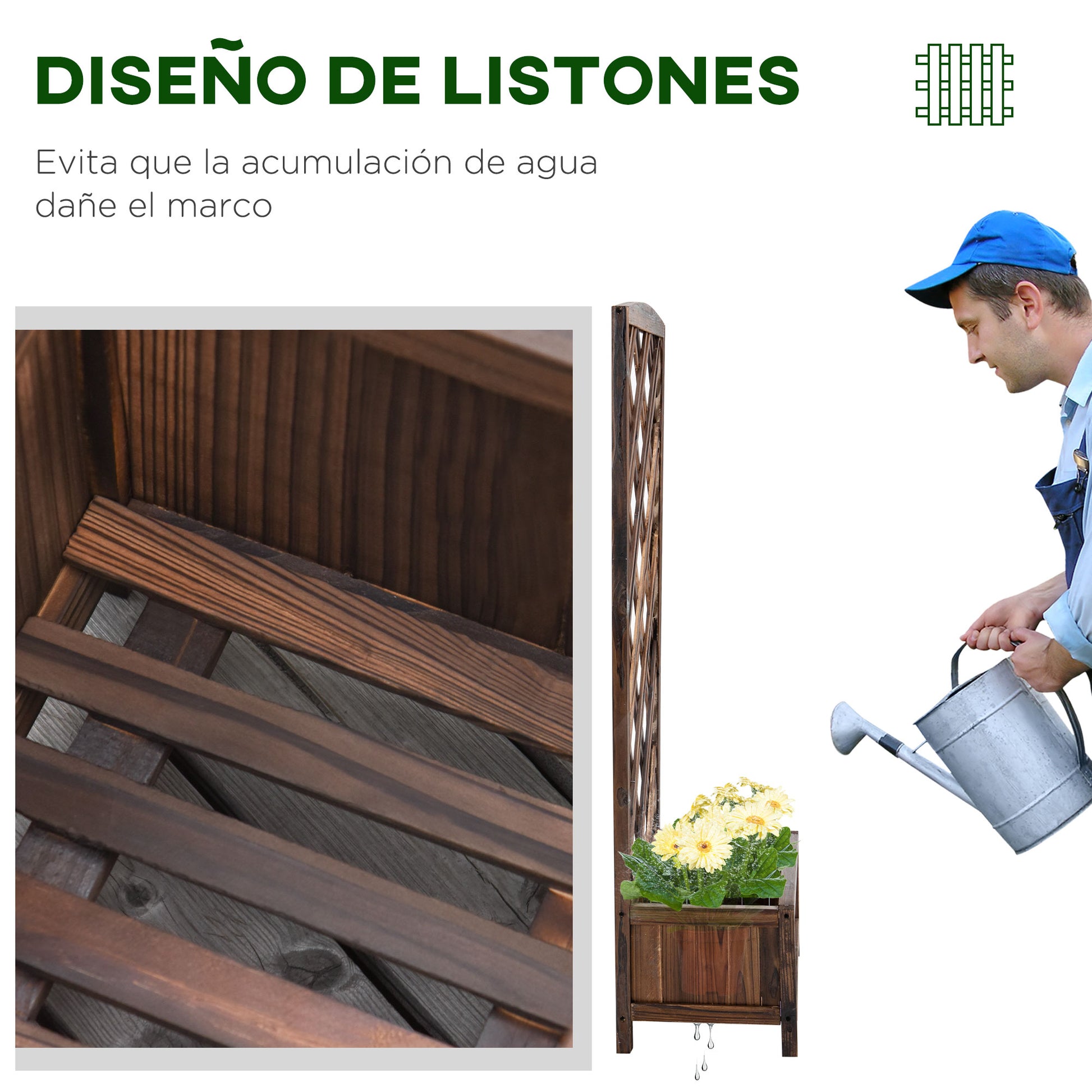 Outsunny Jardinera Con Enrejado Para Trepadora Cultivos Plantas 60x30x122,5 Cm_5