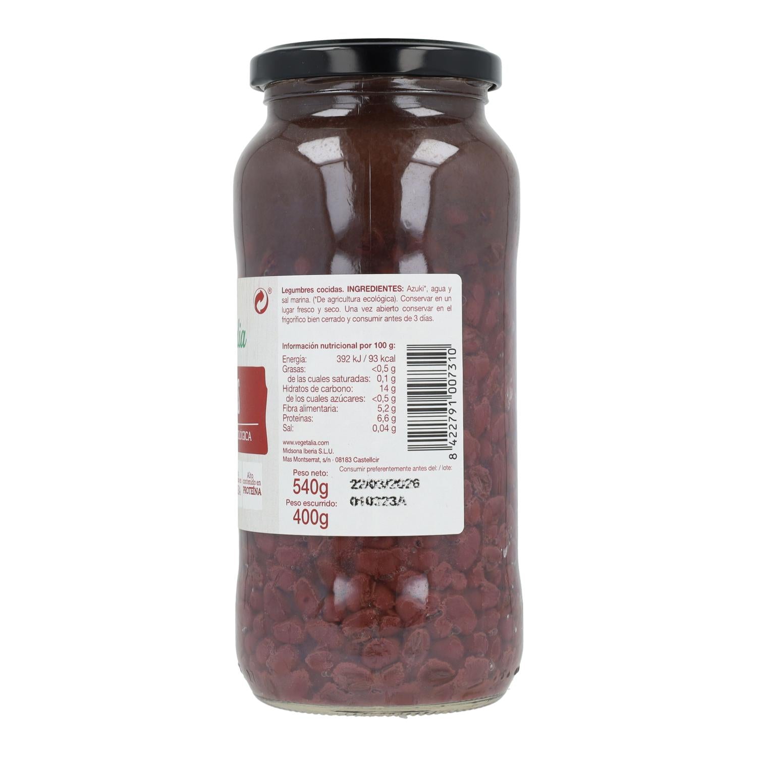 Azukis Cocidos Ecológicos Vegetalia 540g