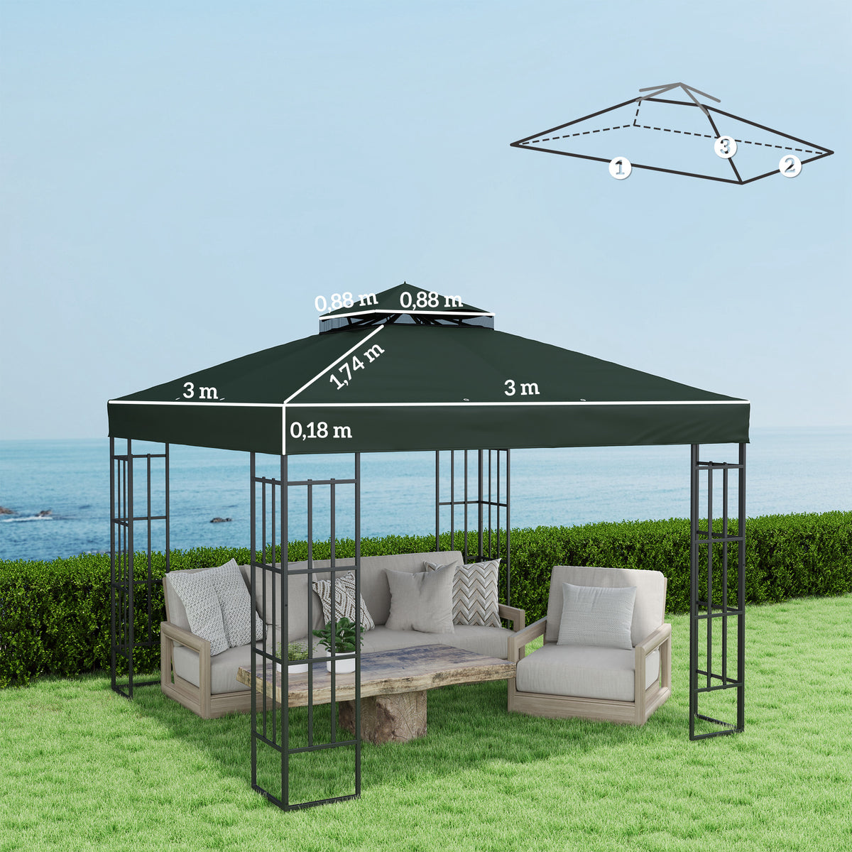 Outsunny Techo De Repuesto Para Cenador 3x3 M Con Techo Doble Protección Uv 30+_2