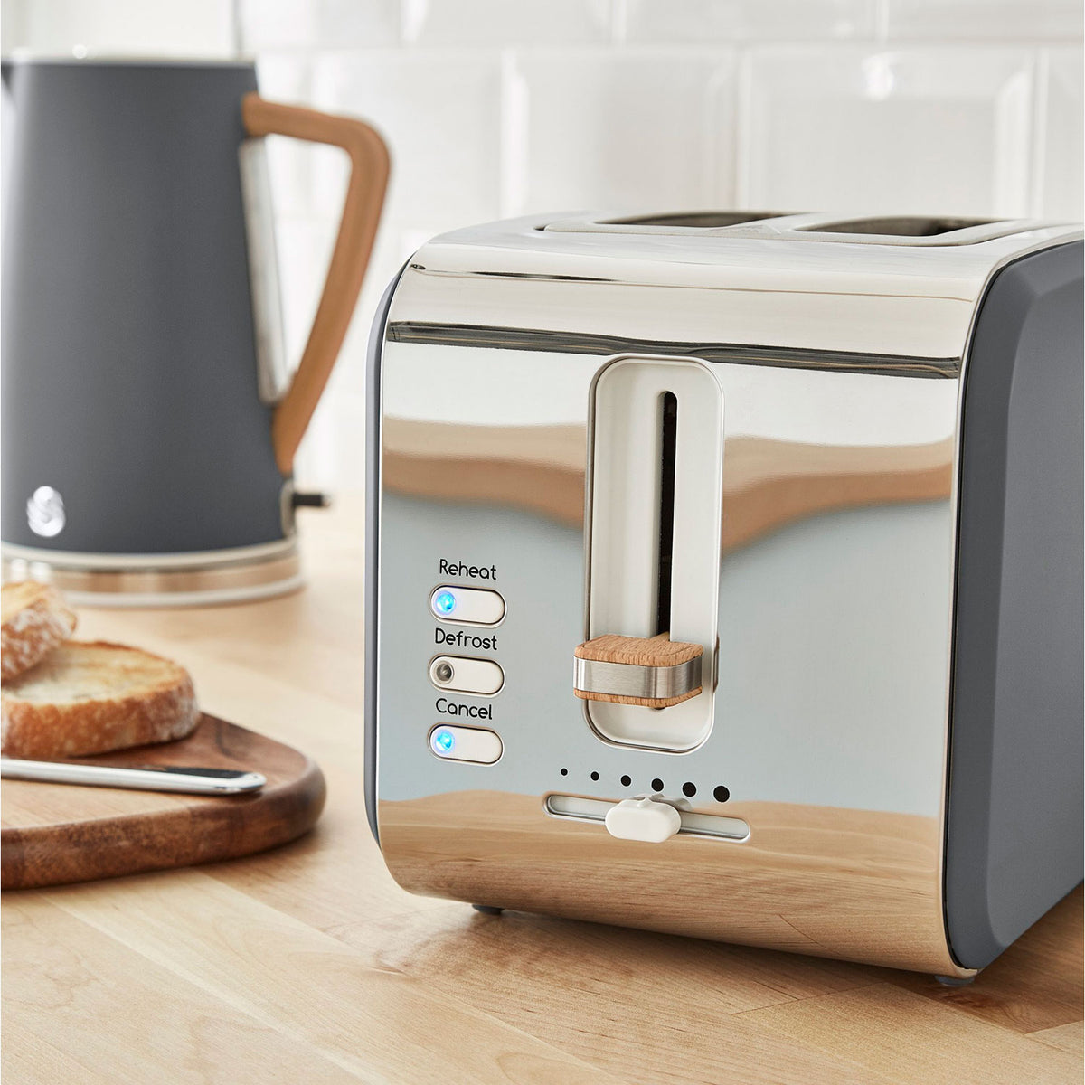 Swan Nordic Tostadora Pan Ranura Ancha 2 Rebanadas, 3 Funciones, 6 Niveles, Diseño Moderno, St14610gryneu, Gris 900w_3