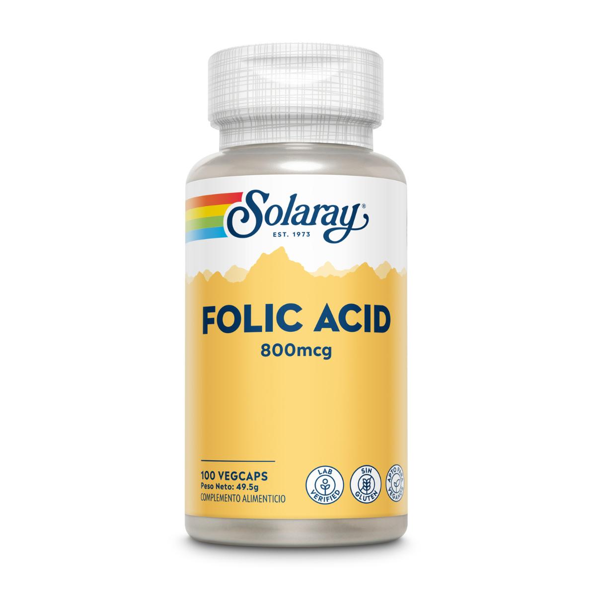 Ácido Fólico 800 mcg Solaray 100 cápsulas