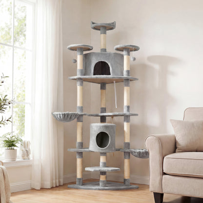 Pawhut Árbol Rascador Para Gatos 60x60x200 Cm Con 2 Cuevas Múltiples Plataformas_1