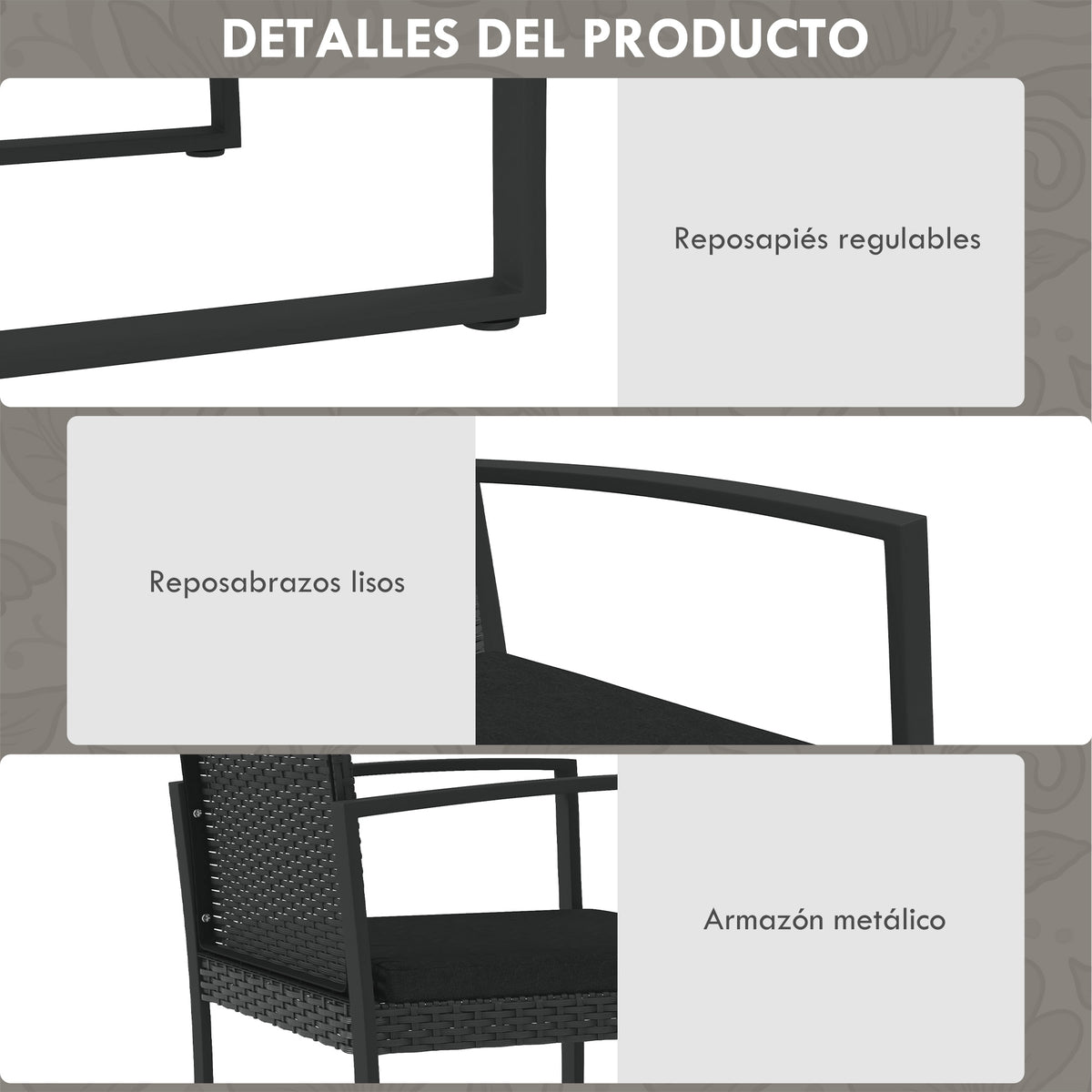 Outsunny Conjunto De Muebles De Jardín De Ratán Sintético De 5 Piezas Negro_5