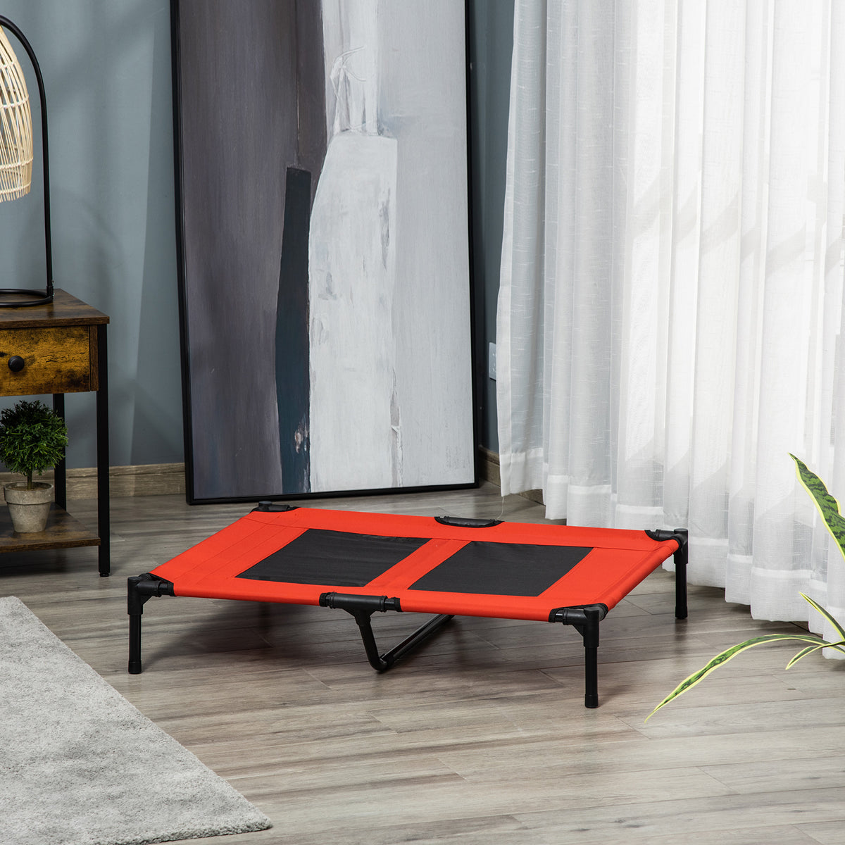 Pawhut Cama Elevada Para Perros Interior Y Exterior 91,5x76,2x18 Cm Rojo_1