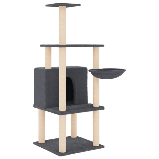 Rascador Para Gatos Con Postes De Sisal Gris Oscuro 132 Cm_0