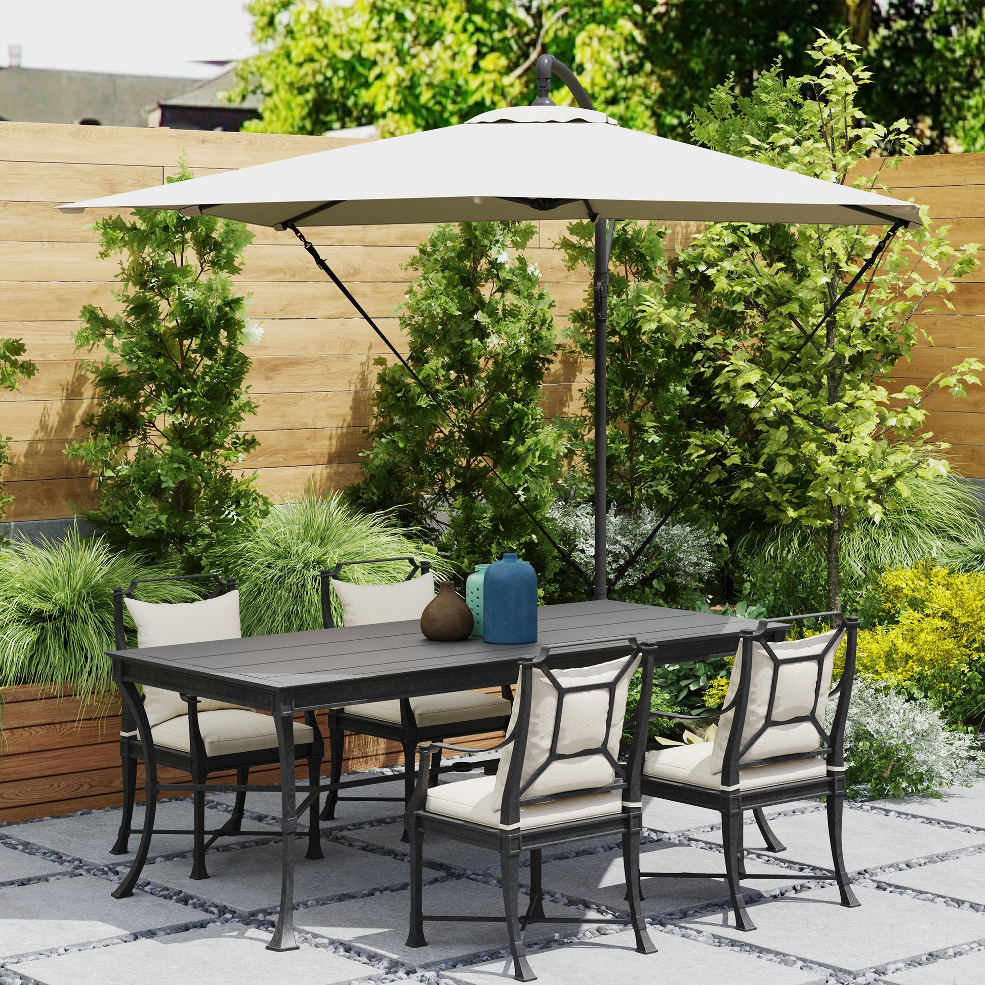Outsunny Parasol Excéntrico 247x247 Cm Con Base Cruzada Manivela Caqui_4
