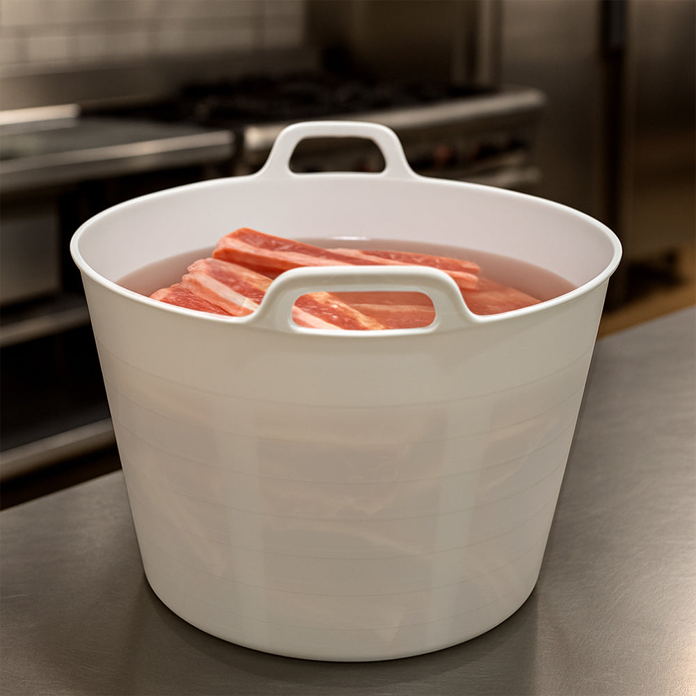 Pack 10 Capazo De Plástico Flexible Para Uso Alimentario. Asa Reforzada (blanco, 42l). Sin Bpas. Restaurantes, Vendimia_2