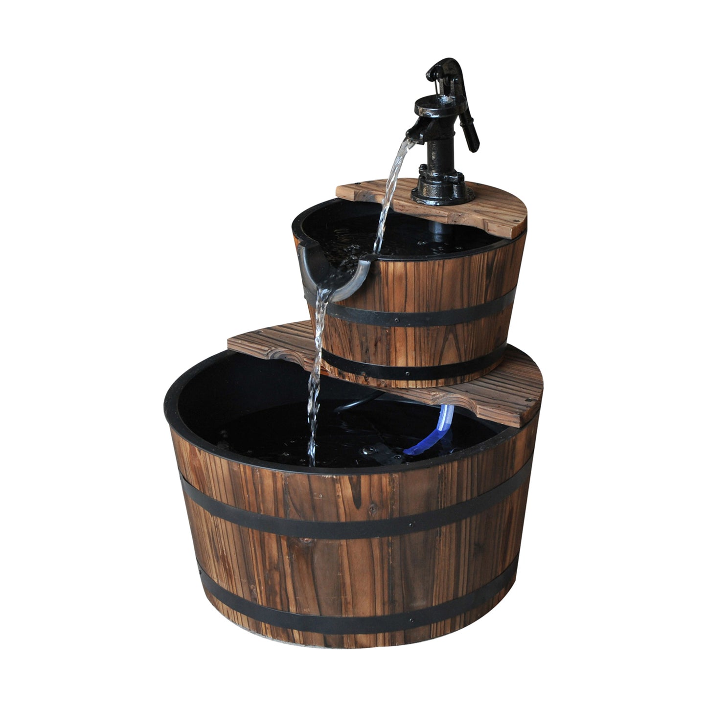 Outsunny Fuente De Agua De Madera En Cascada De 2 Niveles Con Bomba Eléctrica_0