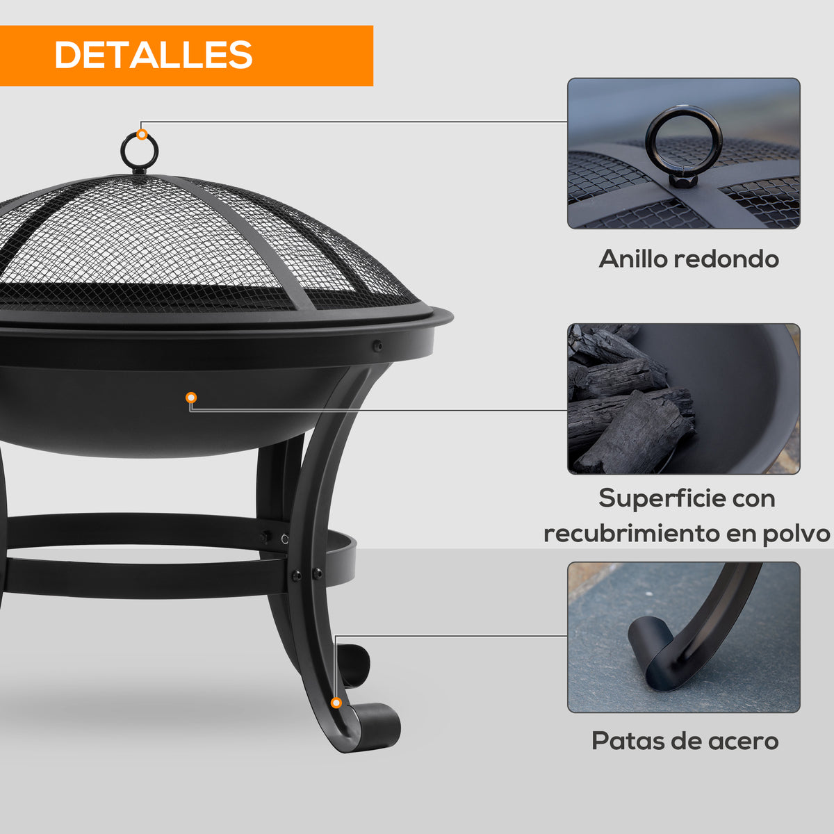 Outsunny Brasero Exterior De Acero Con Protector De Chispas Ø55x50 Cm Negro_5