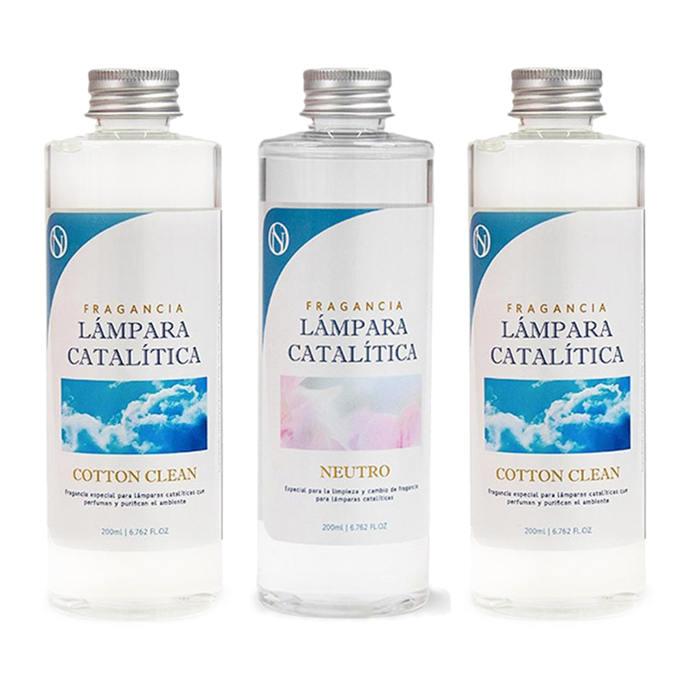 Pack Ahorro 3x Fragancias Lámpara Catalítica: 2 Aromas Cotton Clean 500ml + Limpiador Neutro 200ml_0