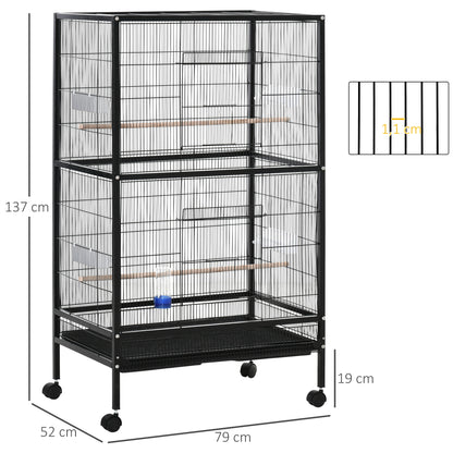 Pawhut Jaula Para Pájaros Con 4 Ruedas Con Comederos Y Bandeja 79x52x137cm Negro_2