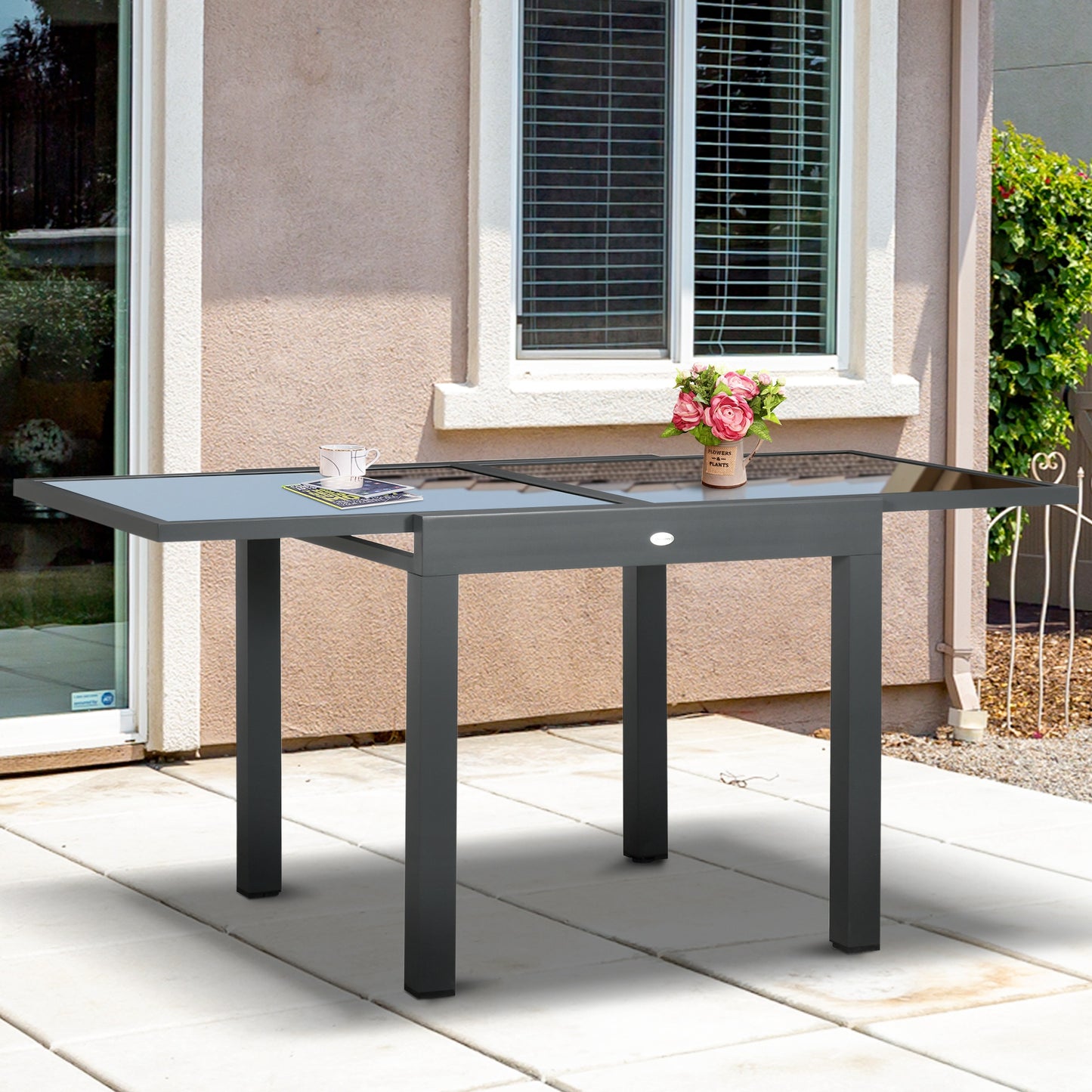 Outsunny Mesa De Jardín Extensible De Aluminio Tablero De Vidrio 80-160x80x75 Cm_1