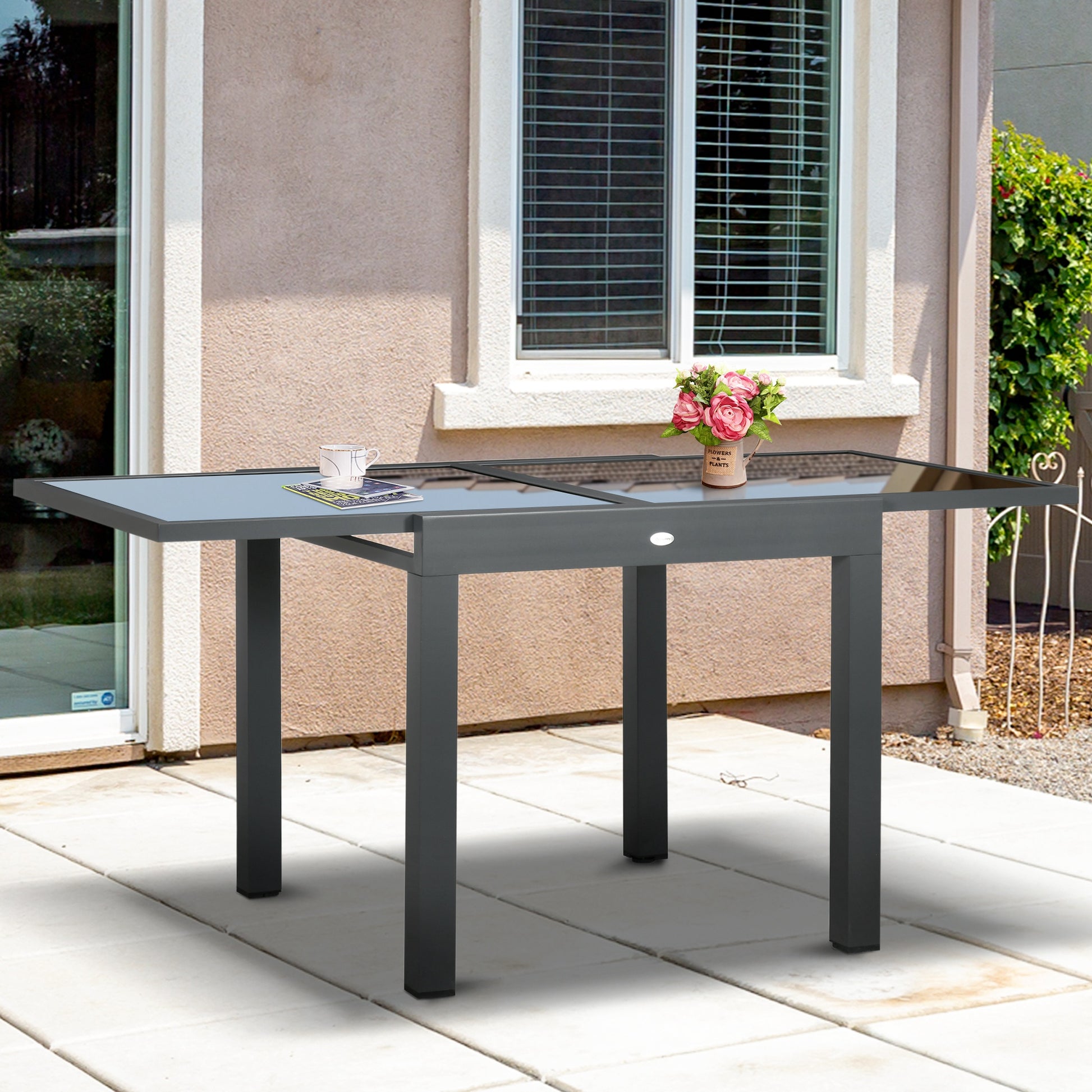 Outsunny Mesa De Jardín Extensible De Aluminio Tablero De Vidrio 80-160x80x75 Cm_1
