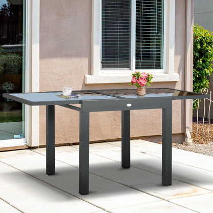 Outsunny Mesa De Jardín Extensible De Aluminio Tablero De Vidrio 80-160x80x75 Cm_1