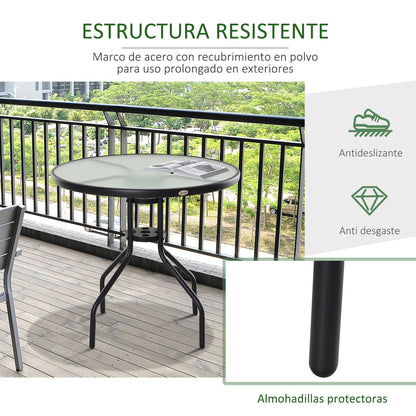 Outsunny Mesa De Jardín Redonda De Cristal Con Agujero Para Sombrilla Ø80x72 Cm_5