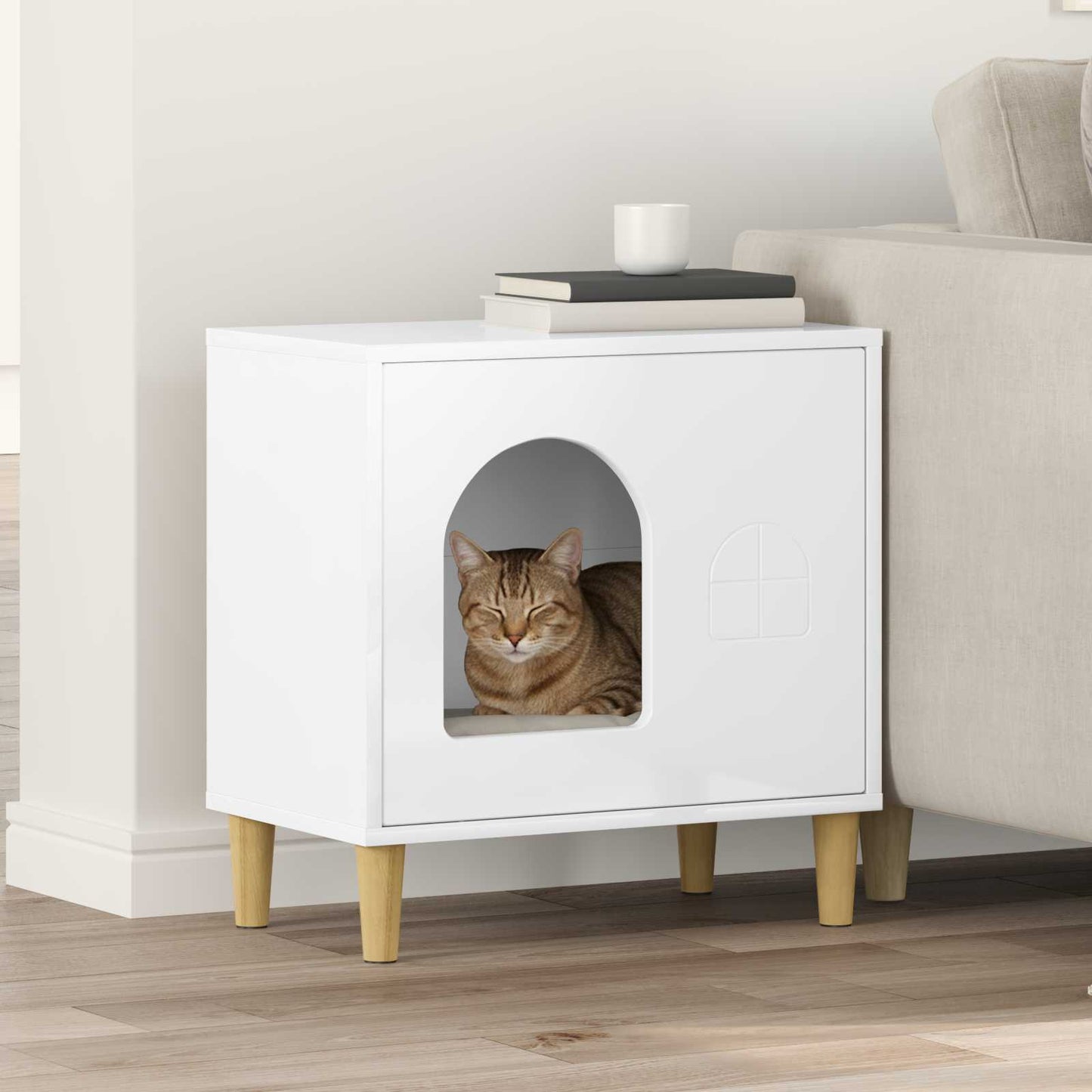 Casa Para Gatos Brillante 51 X 30 X 52 Cm Madera De Ingeniería_1