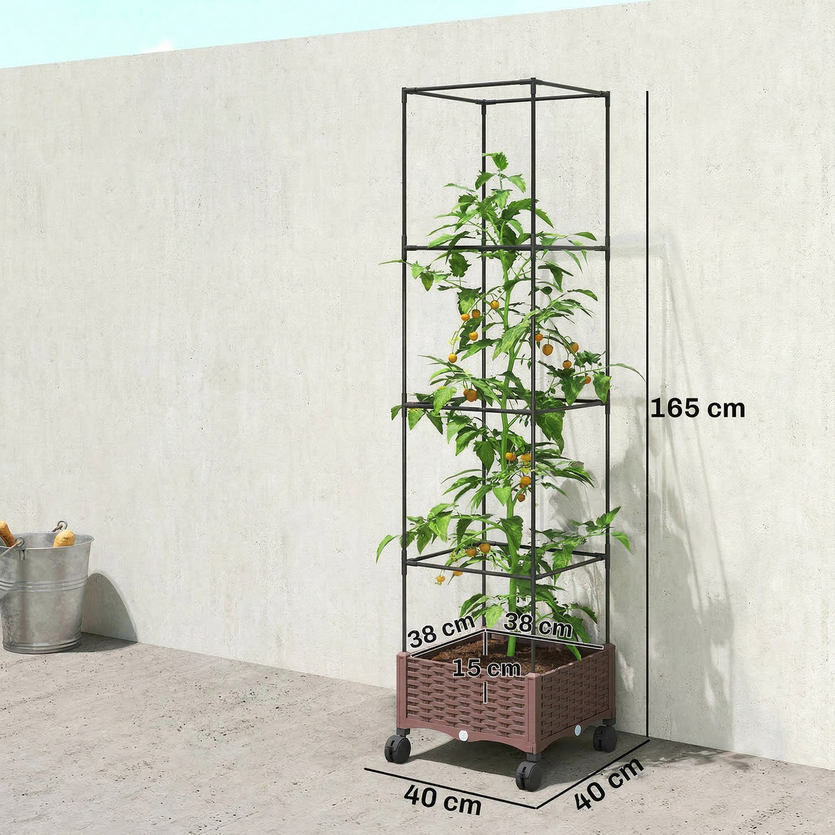 Jardinera Con Enrejado Outsunny Pp Marrón 40x40x165 Cm_2