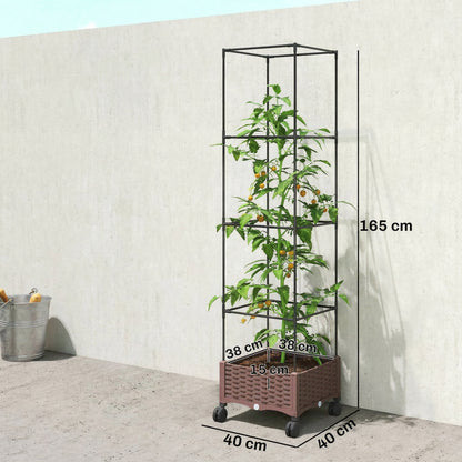 Jardinera Con Enrejado Outsunny Pp Marrón 40x40x165 Cm_2