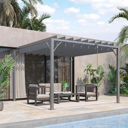 Outsunny Pérgola 3x3 M Con Diseño De Lamas Superior Giratorio Hasta 135° Gris_1