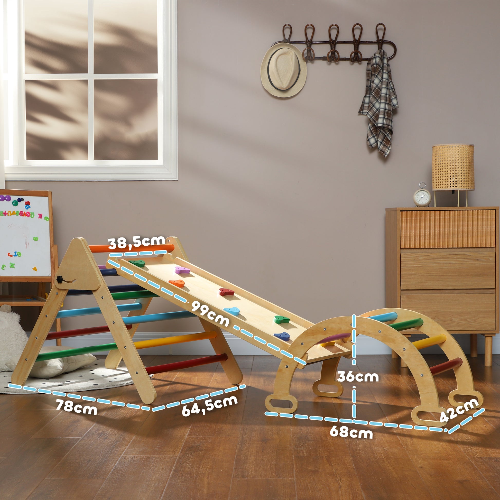 Aiyaplay Triángulo De Escalada De Madera 5 En 1 178x64,5x63 Cm Multicolor_2