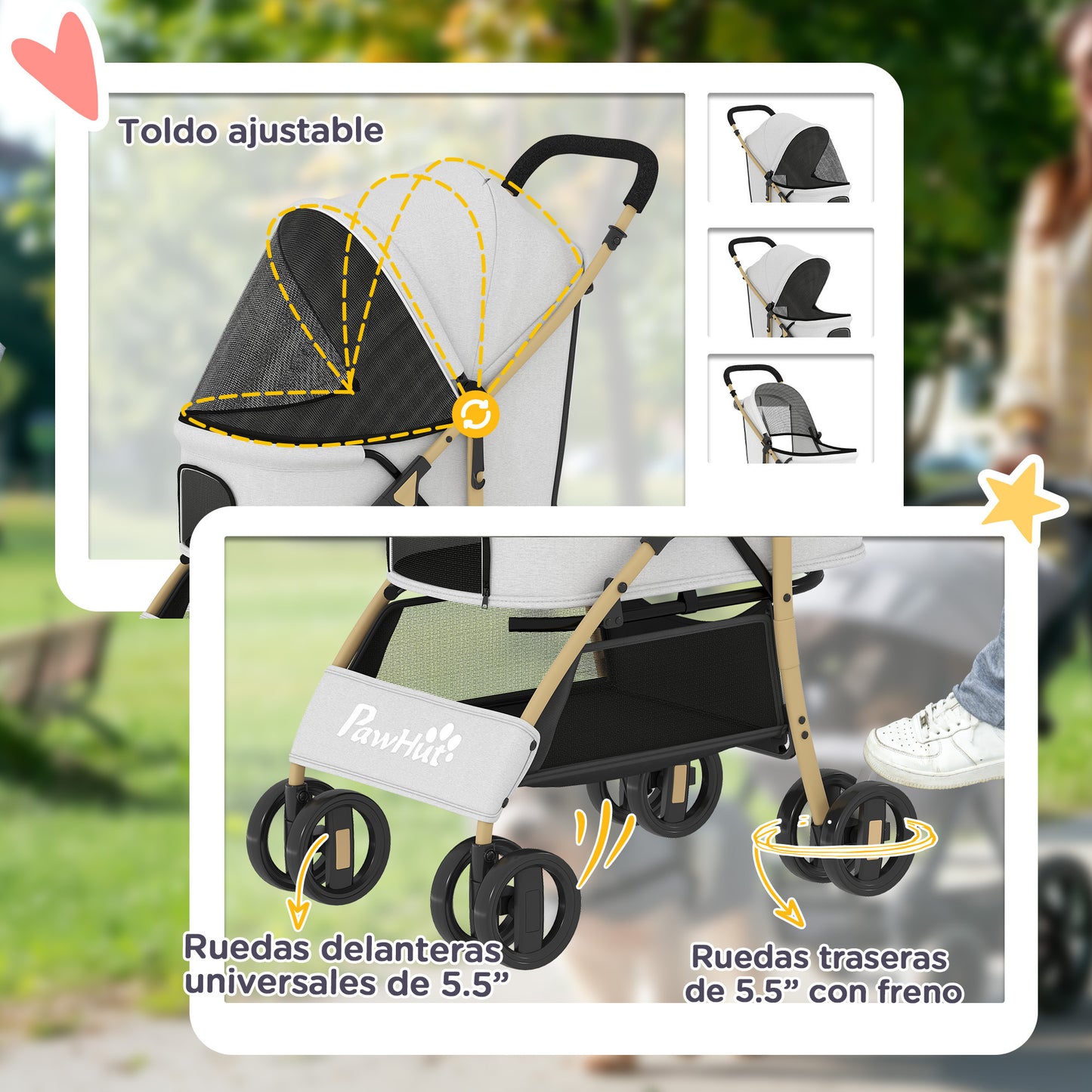 Pawhut Carrito Para Perros Plegable Con 2 Puertas 80x44,5x97 Cm Gris Claro_5