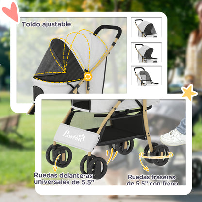 Pawhut Carrito Para Perros Plegable Con 2 Puertas 80x44,5x97 Cm Gris Claro_5
