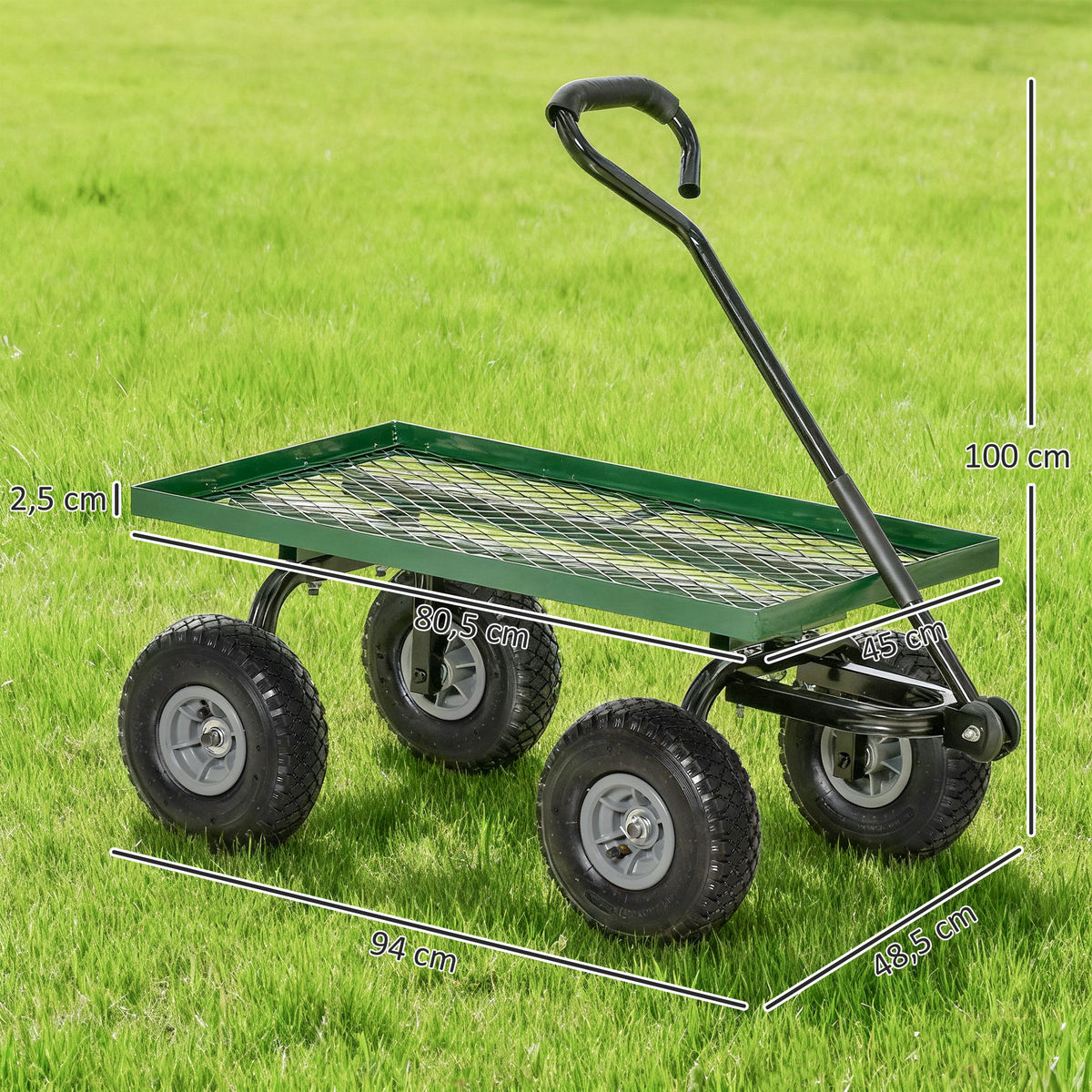 Outsunny Carro De Jardín Con Ruedas Grandes Mango Revestido Carga 150 Kg Negro_2