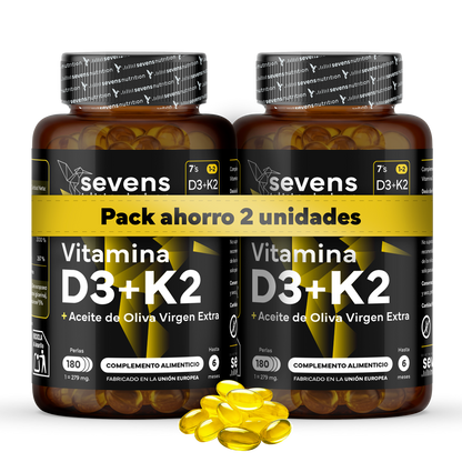 Pack 2x Vitamina D3 + K2 Sevens Nutrition. Saúde Óssea._0