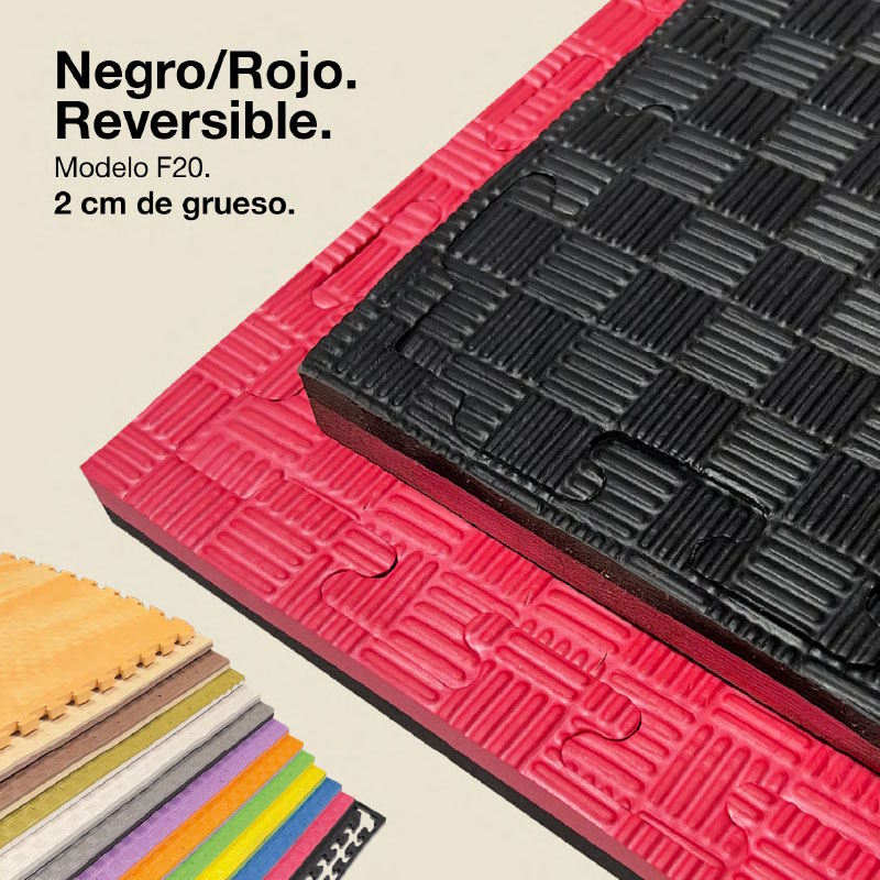 Tatami Puzzle 2cm 100x100cm – Superficie 5 Líneas Negro/rojo Jowy_0